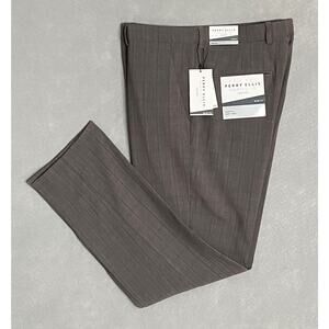 Perry Ellis Portfolio Men's 34x32 Slim Fit Flat Front Dress Pants Mushroom Grey